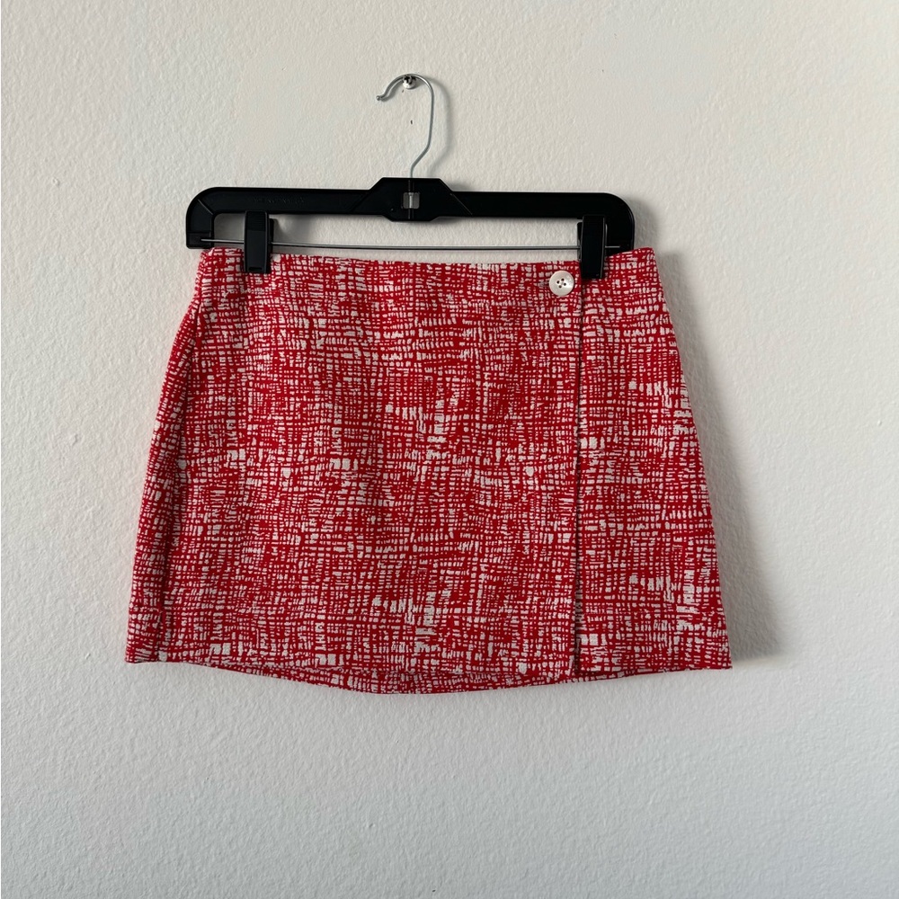 Staud wrap mini skirt. Red and white, never worn size 2